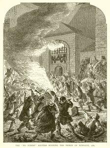 Die No Popery-Randalierer brennen das Gefängnis von Newgate nieder, 1780 von English School