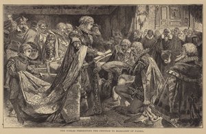 Die Adligen überreichen das Gesuch an Margarete von Parma (Gravur) von English School