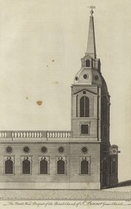 Nordwestansicht der Pfarrkirche St Benet Gracechurch, London