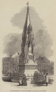 Das Notts-Denkmal für Lord George Bentinck auf dem Marktplatz von Mansfield (Stich) von English School