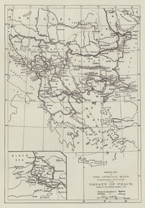 Die offiziellen Karten des Friedensvertrags, unterzeichnet in San Stefano, 3. März 1878 (Gravur) von English School