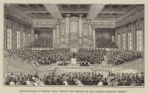 Das Orchester in der Exeter Hall während des Treffens der Sacred Harmonic Society von English School