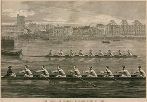 Das Oxford und Cambridge Bootsrennen - bereit zum Start von English School