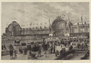 Die Pariser Ausstellung, Vorderansicht des Hauptgebäudes im Champ de Mars (Gravur) von English School