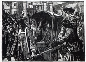 Die Menschen von Edinburgh eskortieren den Herzog von Hamilton zum Holyrood-Palast im Jahr 1706