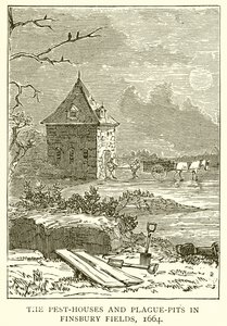 Die Pesthäuser und Pestgruben in Finsbury Fields, 1664 von English School