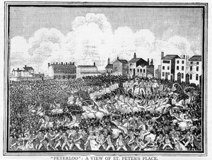 Das Peterloo-Massaker, eine Ansicht von St. Peters Place von English School