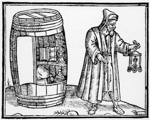 Der Philosoph Diogenes sucht mit seiner Laterne nach einem ehrlichen Mann in der Stadt London