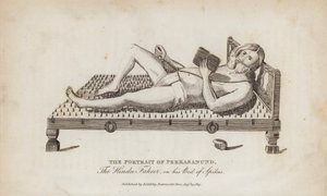 Das Porträt von Perkasanund, dem Hindu-Fakir, auf seinem Nagelbett (Gravur) von English School