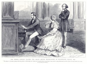 Der Prinzgemahl spielt Orgel vor Mendelssohn im Buckingham Palace, 1842 von English School