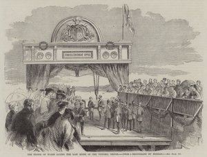 Der Prinz von Wales legt den letzten Stein der Victoria-Brücke (Gravur)
