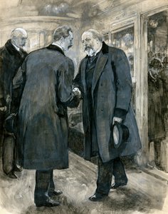Der Prinz von Wales begrüßt den deutschen Kaiser, Charing Cross Station, 20. Januar 1901 von English School