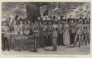 Der Prinz von Wales überreicht die Jubiläumsgedenkmedaillen an die indischen und kolonialen Truppen im Buckingham Palace von English School
