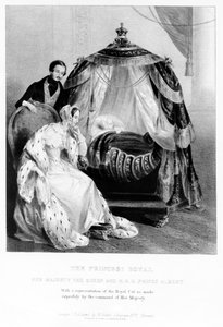 Die Prinzessin Royal, Ihre Majestät die Königin und HRH Prinz Albert, mit dem königlichen Kinderbett, ca. 1840