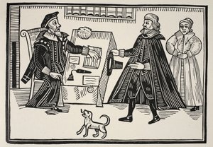 Der Proktor und Parator, Titelblatt einer Abhandlung über die Missbräuche und Exorbitanzen der geistlichen Gerichte, 1641 von English School