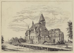 Das vorgeschlagene Shakspeare-Gedenktheater in Stratford-on-Avon (Gravur) von English School