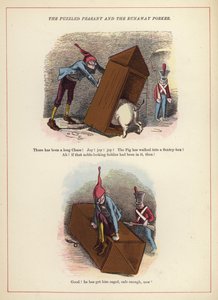 Der verwirrte Bauer und das entlaufene Schwein (Farblithografie)