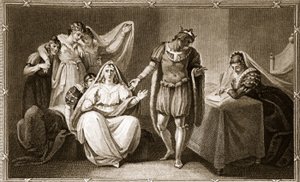Die Königinwitwe stellt sich und ihre Töchter unter den Schutz von Richard III, Illustration aus David Humes The History of England, veröffentlicht von R. Bowyer, London, 1812