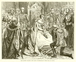Die Königin hält die erste Investitur des Sterns von Indien von English School