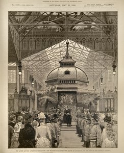 Die Königin auf der Liverpool-Ausstellung: Ihre Majestät schlägt den Bürgermeister von Liverpool im Zentralgalerie zum Ritter von English School