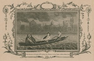 Die Königin von König James II überquert in der Nacht mit ihrem kleinen Sohn die Themse von English School