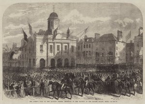 Der Besuch der Königin an der schottischen Grenze, Empfang Ihrer Majestät auf dem Marktplatz von Kelso (Stich) von English School