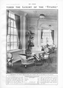 Der Lese- und Schreibraum an Bord der Titanic, aus The Sphere, 27. April 1912 von English School