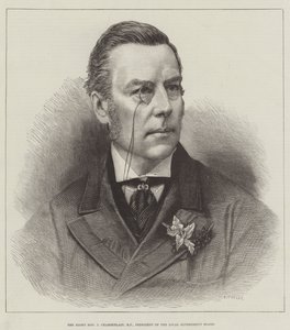 Der ehrenwerte J Chamberlain, MP, Präsident des Gemeindeverwaltungsamtes (Stich) von English School