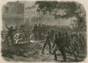 Der Aufruhr im Hyde Park: Der Mob reißt die Zäune in der Park Lane nieder von English School
