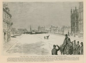 Der Aufruhr am Trafalgar Square: Hier kommen sie - die Prozession aus Süd-London überquert die Westminster Bridge von English School