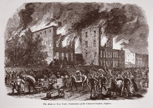 Die Unruhen in New York: Zerstörung des farbigen Waisenhauses