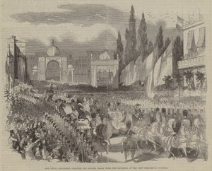 Die königliche Prozession durch die Grande Place, mit den Pavillons am Port Scharbeck, Brüssel von English School