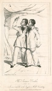 Die siamesischen Jugendlichen (18 Jahre alt), eine neue Ausstellung im Egyptian Hall, Piccadilly von English School