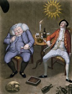 Der solide Genuss von Flasche und Freund, 1774 (Farblithografie mit Gouache erhöht)