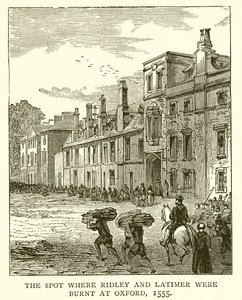 Der Ort, an dem Ridley und Latimer in Oxford verbrannt wurden, 1555 von English School