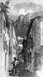 Die Straße unterhalb der Alcazar, Malaga, Spanien, aus 