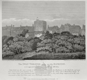 Das Schwanentheater am Bankside, wie es 1614 erschien, veröffentlicht 1809