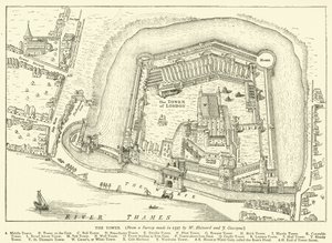 Der Turm, aus einer Umfrage von 1597 von W. Haiward und J. Gascoyne von English School