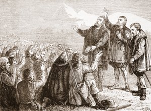 Die Waldenser leisten ihren Eid, Illustration aus Die Geschichte des Protestantismus von James Aitken Wylie, veröffentlicht 1878
