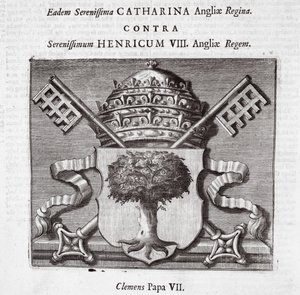 Die Wappen von Papst Clemens VII., Illustration aus Acts and Monuments von John Foxe, neunte Ausgabe, veröffentlicht 1684
