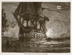 Der Angriff auf St. Pauls, Bourbon, Illustration aus Cassells Illustrierter Geschichte Indiens von James Grant, veröffentlicht 1879