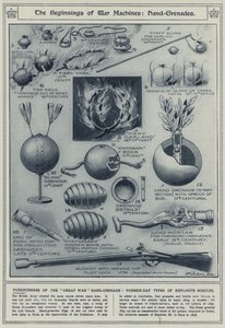 Die Anfänge der Kriegsmaschinen, Handgranaten, Vorläufer der Handgranate des Großen Krieges, frühere Typen explosiver Geschosse von English School