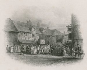 Das Geburtshaus von Shakespeare mit Garricks Jubiläumsprozession von English School