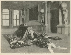 Der Leichnam des verstorbenen Mr. Browning in der Halle des Palazzo Rezzonico, Venedig von English School