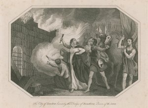 Die Stadt London von den Truppen der Boudicca, Königin der Icena, niedergebrannt von English School