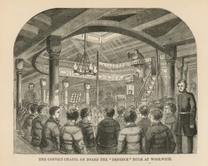 Die Sträflingskapelle an Bord des Verteidigungshulks von English School