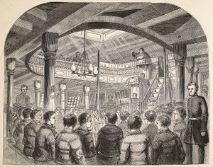 Die Gefängniskapelle an Bord der Defence-Hulk in Woolwich, Illustration aus The Criminal Prisons of London and Scenes from Prison Life von Henry Mayhew und John Binny, veröffentlicht 1862