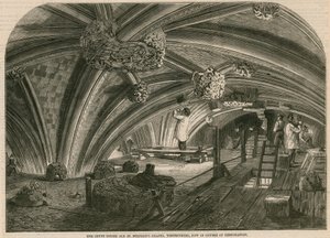 Die Krypta unter der alten St. Stephens Kapelle, Westminster, derzeit in Restaurierung von English School
