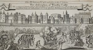 Die Beschreibung von Windsor Castle, Illustration aus Acts and Monuments von John Foxe, neunte Ausgabe, veröffentlicht 1684 von English School