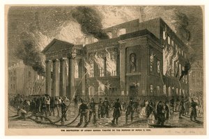Die Zerstörung des Covent Garden Theatre, London, am Morgen des 5. März 1856 von English School